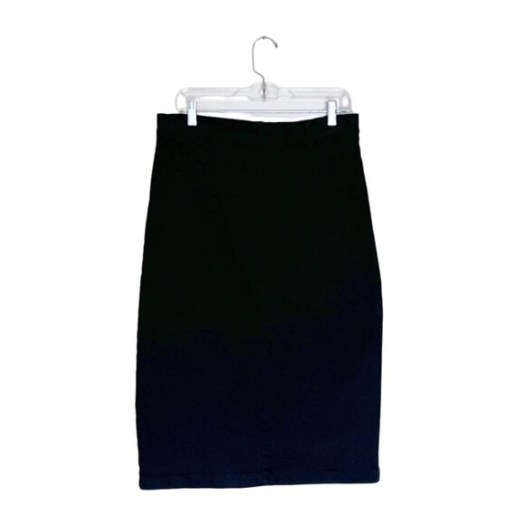 DownEast Black Stretch Denim Midi Skirt, Patch Pockets and Button Front, Sz L - Picture 4 of 7